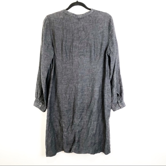 Eileen Fisher Linen Chambray Gray Shirt Dress - Picture 2 of 8